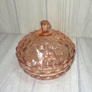 Vintage Fostoria Depression Pink Cubist Glass Candy Dish MCM Victorian Vanity